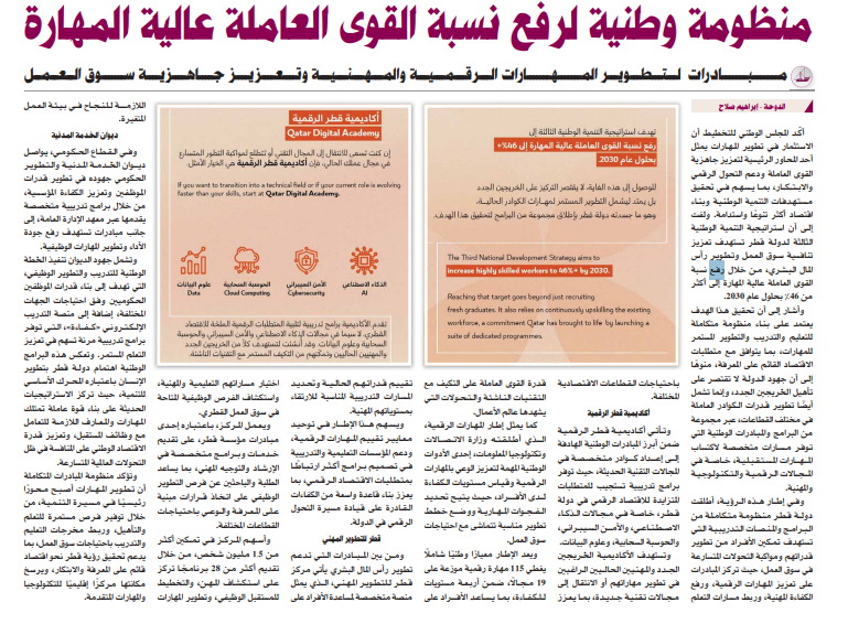 hj33ss's tweet photo. المجلس الوطني للتخطيط يعلن عن هدف رفع نسبة القوى العاملة عالية المهارة في قطر لأكثر من 46% بحلول 2030، مع التركيز على المهارات الرقمية والمهنية.
السؤال اللي يطرح نفسه: إيش أكبر تحدي فعلاً في تحقيق هذا الرقم؟ هل هو التدريب نفسه، ولا ربط المهارات بسوق العمل، ولا شيء ثاني؟ https://t.co/WqlZvMhCd2