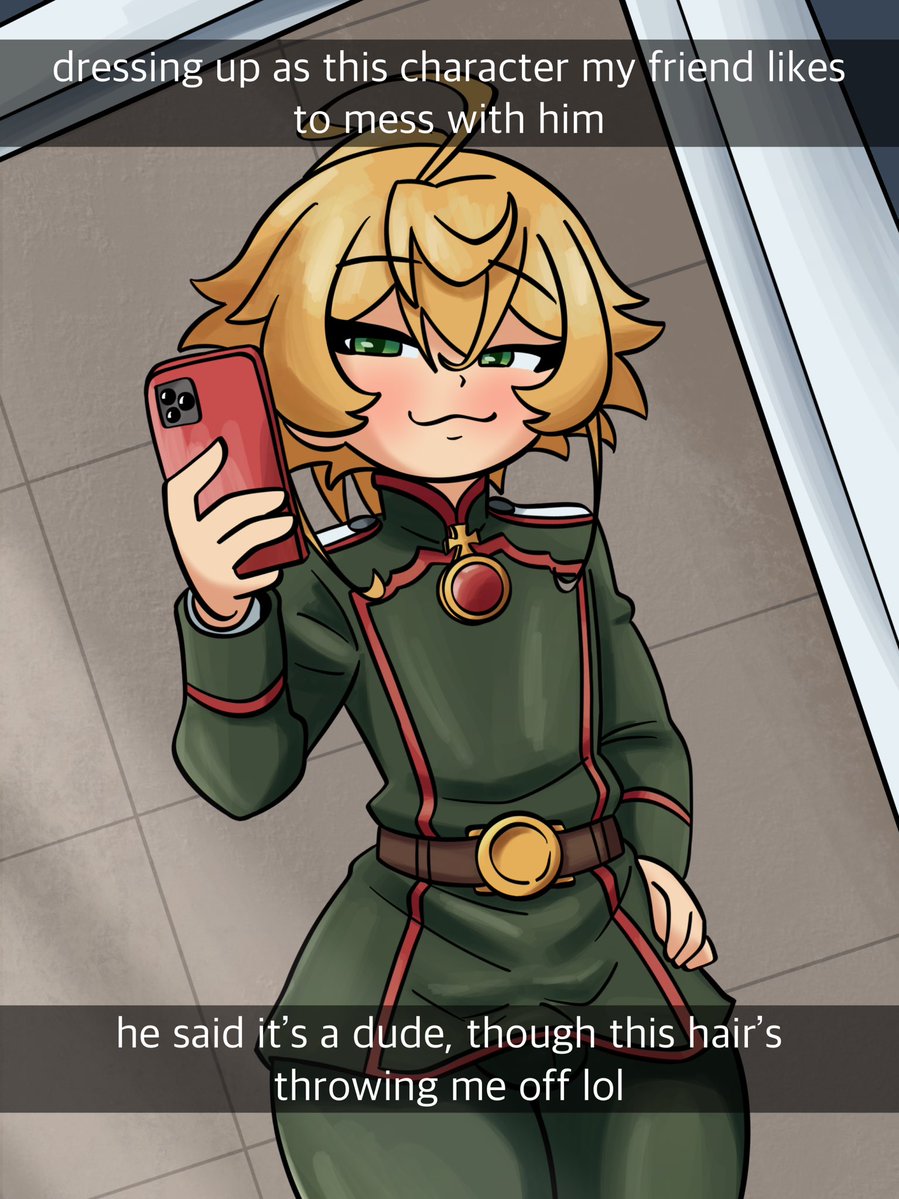 SwissChocoArt's tweet photo. Femboy Tanya Cosplayer has some fun :3

Inspired by the quoted art :3 https://t.co/HmSy19kxFU