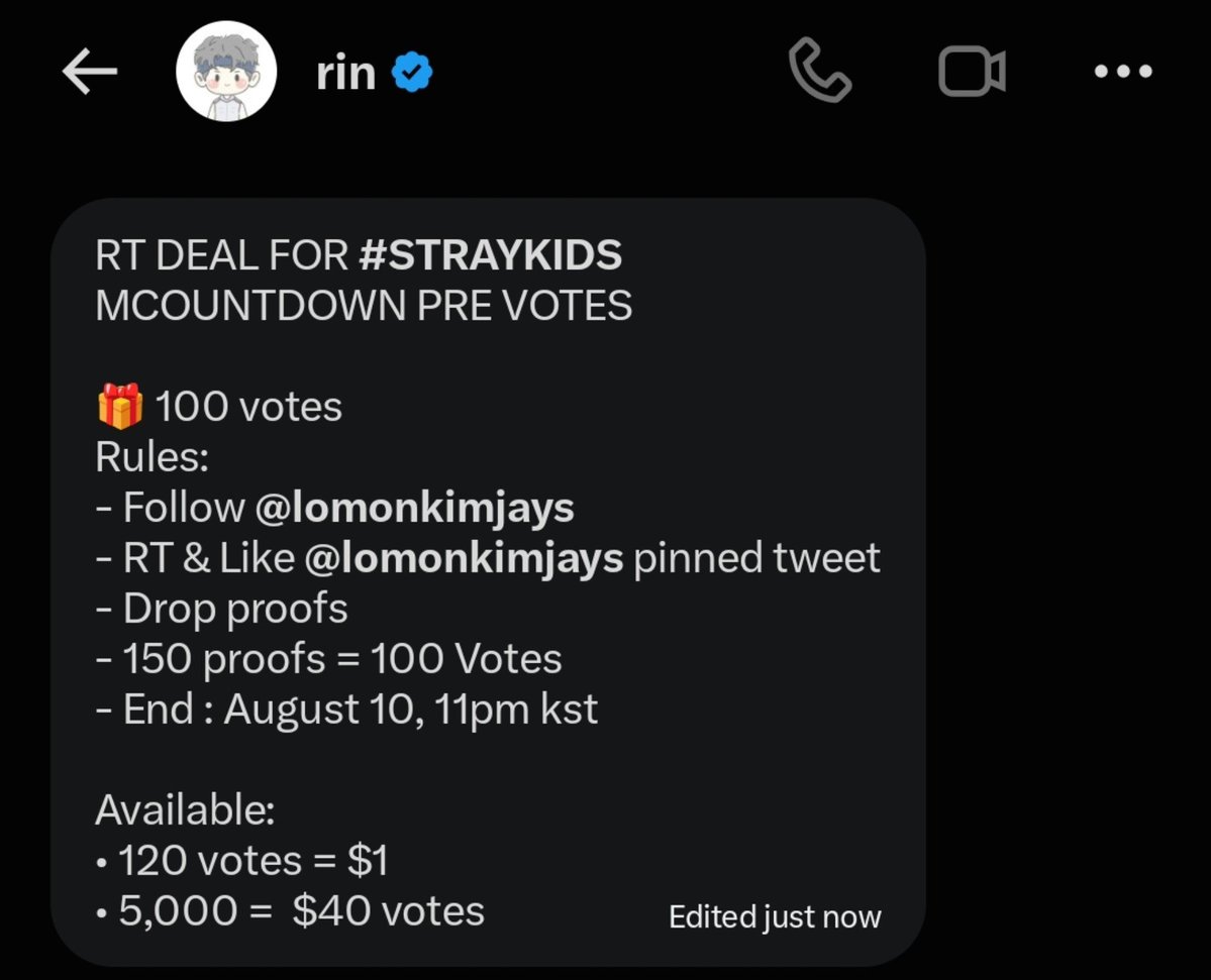 frecklesfelixeu's tweet photo. RT DEAL FOR #STRAYKIDS
MCOUNTDOWN PRE VOTES

🎁 100 votes
Rules:
- Follow @lomonkimjays 
- RT &amp; Like @lomonkimjays pinned tweet
- Drop proofs
- 150 proofs = 100 Votes
- End : August 10, 11pm kst

Available:
• 120 votes = $1
• 5,000 =  $40 votes https://t.co/gVhJXdmQam