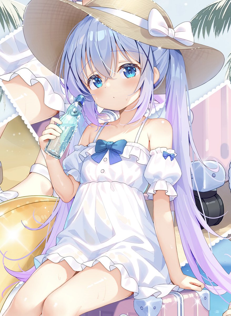 usagi_takumichi's tweet photo. *夏コミ お品書き✧*今回はごちうさ新刊とグッズ、ブルアカグッズを出します。
🎁先着の方に「チノ御守りx1」をお渡しいたします❗️抱き枕の無修正版は私のpixivからご確認ください。
スペース：一日目西「あ32ab」
#ごちうさ　#C108 https://t.co/JpJ48ZaOa6