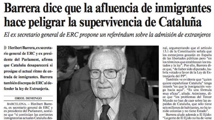 EvaGarc14446704's tweet photo. Heribert Barrera el 2001.
"Les onades migratòries són un pla per descatalanitzar CAT"
"La immigració és la principal amenaça per Cstalunya."
"Si continuen les corrents migratòries actuals, CAT desapareixerà."

Quanta raó tenia! Molts encara no érem conscients del que vindria. https://t.co/Itpk4cNvXq
