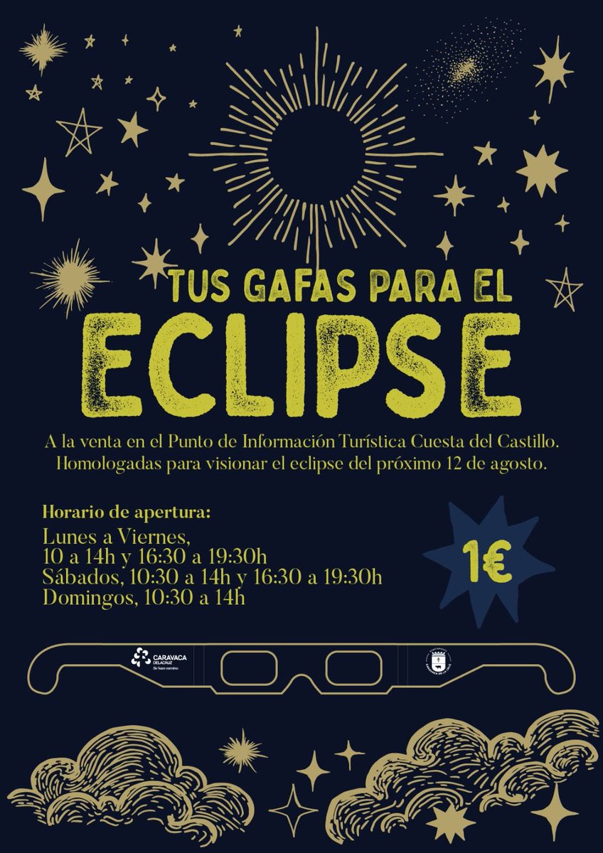 veronicadoval's tweet photo. Gafas😎 para el Eclipse para ver el próximo dia 12 Agosto en la ciudad santa de #Caravaca de la Cruz ✝️ norte #RegiondeMurcia #RegióndeMurcia 🇪🇸
#eclipse #eclipsesolar
@abcviajar @elespanolcom
#Cehegin #Moratalla #Calasparra #Cieza #Murcia #Archena #Fortuna #Socovos #Letur https://t.co/WTQIo63e8M
