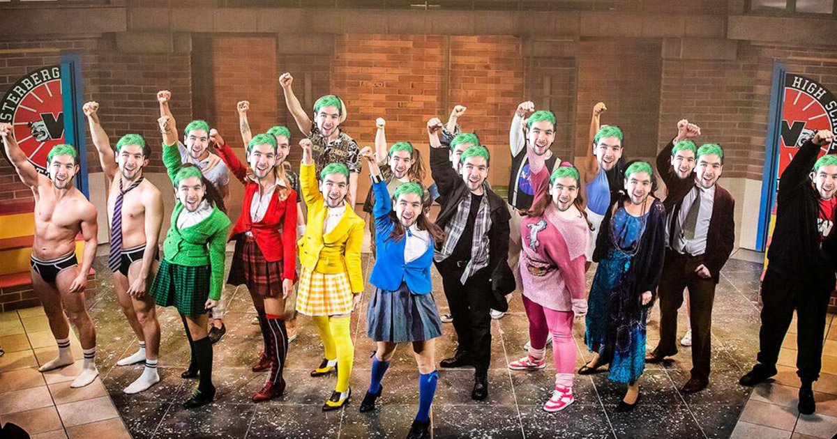 JustKaboodle's tweet photo. had a dream that i saw heathers the musical except the entire cast was played by jacksepticeye
heres my artists rendition https://t.co/z8AOlX1iT2