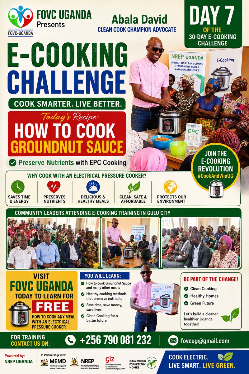 AbalaDavid2's tweet photo. Day 7 of the #30DayECookingChallenge!
Today I’m demonstrating how to cook Groundnut Sauce using an Electric Pressure Cooker (EPC) while helping preserve nutrients, save time &amp; energy, and promote healthier, cleaner cooking.
#CookAndWinUG #ECooking #CleanCooking #EPC https://t.co/5jVbKabtwK