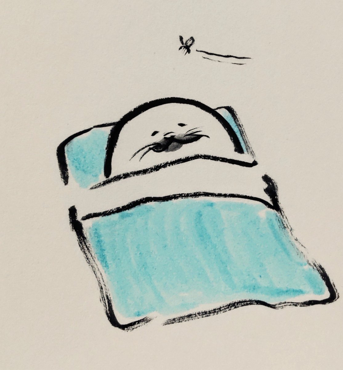 jissunboshi96's tweet photo. 寝る時に蚊が現れたアザラシを描きました。絶対にお前を倒す。 https://t.co/pwG0E9AiIn