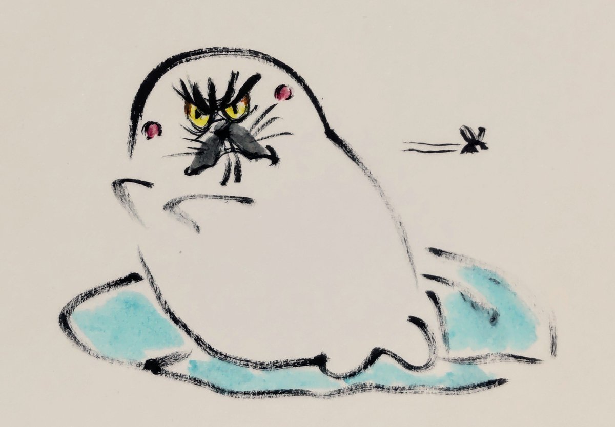 jissunboshi96's tweet photo. 寝る時に蚊が現れたアザラシを描きました。絶対にお前を倒す。 https://t.co/pwG0E9AiIn