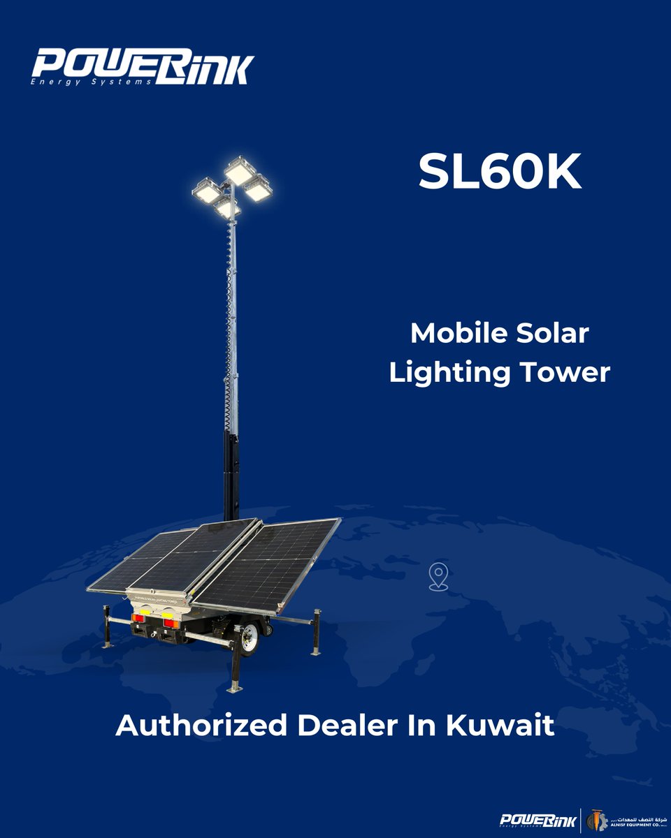 alnisfequipment's tweet photo. SL60K Solar Lighting Tower – Eco-friendly, silent, and continuously rechargeable, ideal for construction, mining, and events.
#powerlink #towerlights #lightingsolutions #portable #greenenergy #solarenergy #ecofriendly #Durability #savespace #alnisf #alnisfequipment #kuwait https://t.co/jlW3Uuexyl