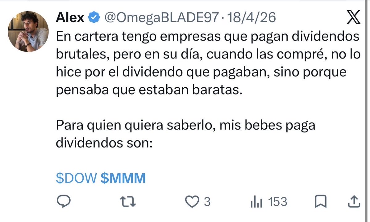 OmegaBLADE97's tweet photo. $MMM Una de mis mejores compras, sigue en cartera y sin ningún tipo de intención de venderla.

La siguiente en hacer un outperform brutal será $DOW https://t.co/z3j4KIZW9Q