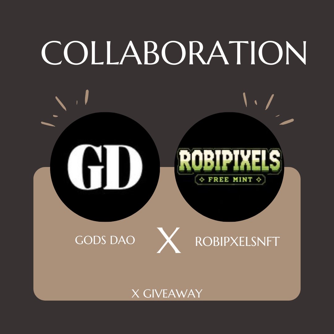 Gods_Dao0's tweet photo. GODS DAO X ROBIPIXELS

Free mint giveaway 

Giving away some GTD spots

The first indie pixel adventure on @RobinhoodApp

REQUIREMENTS :

-➜ Follow @Gods_Dao0 &amp; @robipixelsnft with notifs on 🔔

-➜ Tag a friend 

-➜ Drop addy

Ending soon ⏰ https://t.co/N55NP0PSFQ