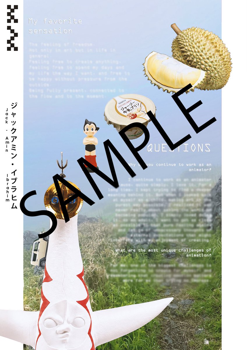 BnIsmp9TINW9woa's tweet photo. Sample pages from the zine “エイリアン”

Left: Profile
Right: Sketch / Illustration
These pages feature artwork and a profile by Jack-Amin Ibrahim
@jack_anim

A4 / 30 pages / Full color
¥3,000 per copy
*Some pages feature black-and-white artwork.

《Beyond the Border 00》 https://t.co/vOKM1aajeo