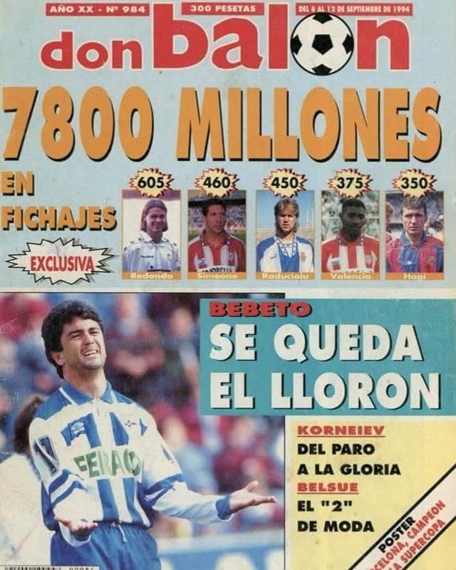 locos_x_eltete's tweet photo. Como ha cambiado el cuento en el año 1994 el fichaje + caro de la Liga: Fernando Redondo 605 Millones de Pesetas+dos jugadores+ 1 amistoso: ¿Cuánto valdría en la actualidad un jugador como Fernando Carlos Redondo? https://t.co/jaXwq9YGDP