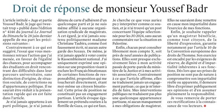 Youss_Badr's tweet photo. Après 2 envois à la direction du journal et une publication sur nos réseaux sociaux, @leJDD s’est décidé à publier notre droit de réponse comme l’exige la loi. 

C’est très gentil de sa part.

Merci à toutes et tous pour votre soutien, vos messages, je ne peux tous vous répondre. https://t.co/swlw8OvyjG