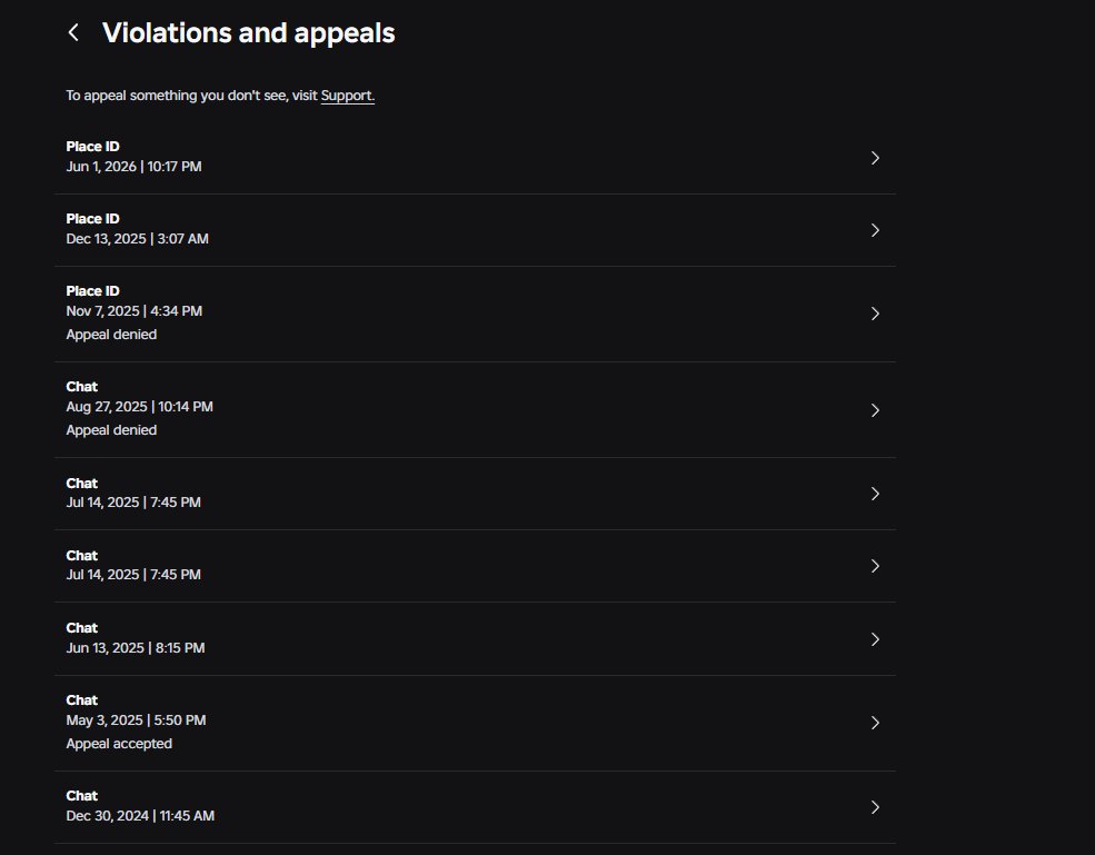 _id4d's tweet photo. i heard that @Roblox is unbanning people from the inappropriate games banwave can you guys for gods sake also look into the EF ban glitch, my ban does not show up in the appeals and violations page and when i contact roblox through email i just get redirected to the previous page https://t.co/5PRey1xj7l
