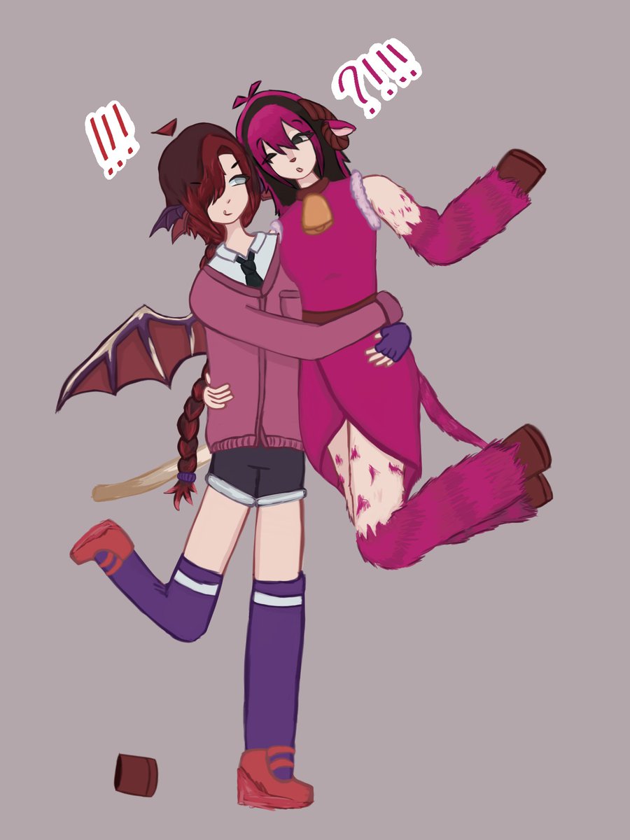 unbuttonerr's tweet photo. something something i hate my ocs.

left is axie shes based off the red phantoms in minecraft dungeon and right is mutton which is pink sheep ever aka me https://t.co/flRBE0JwRW