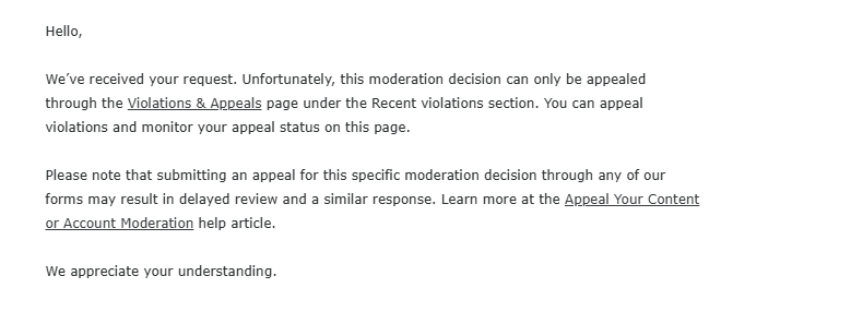 _id4d's tweet photo. i heard that @Roblox is unbanning people from the inappropriate games banwave can you guys for gods sake also look into the EF ban glitch, my ban does not show up in the appeals and violations page and when i contact roblox through email i just get redirected to the previous page https://t.co/5PRey1xj7l