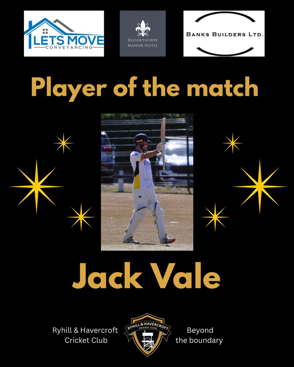 RyhillhCC's tweet photo. A complete team performance yesterday. But the stand out player of the match against Rothwell with 61 and 4-25, Jack Vale. 🎉🏏
#BTB #RHCC #ryhillcricket #playerofthematch https://t.co/LPUC6PMMym