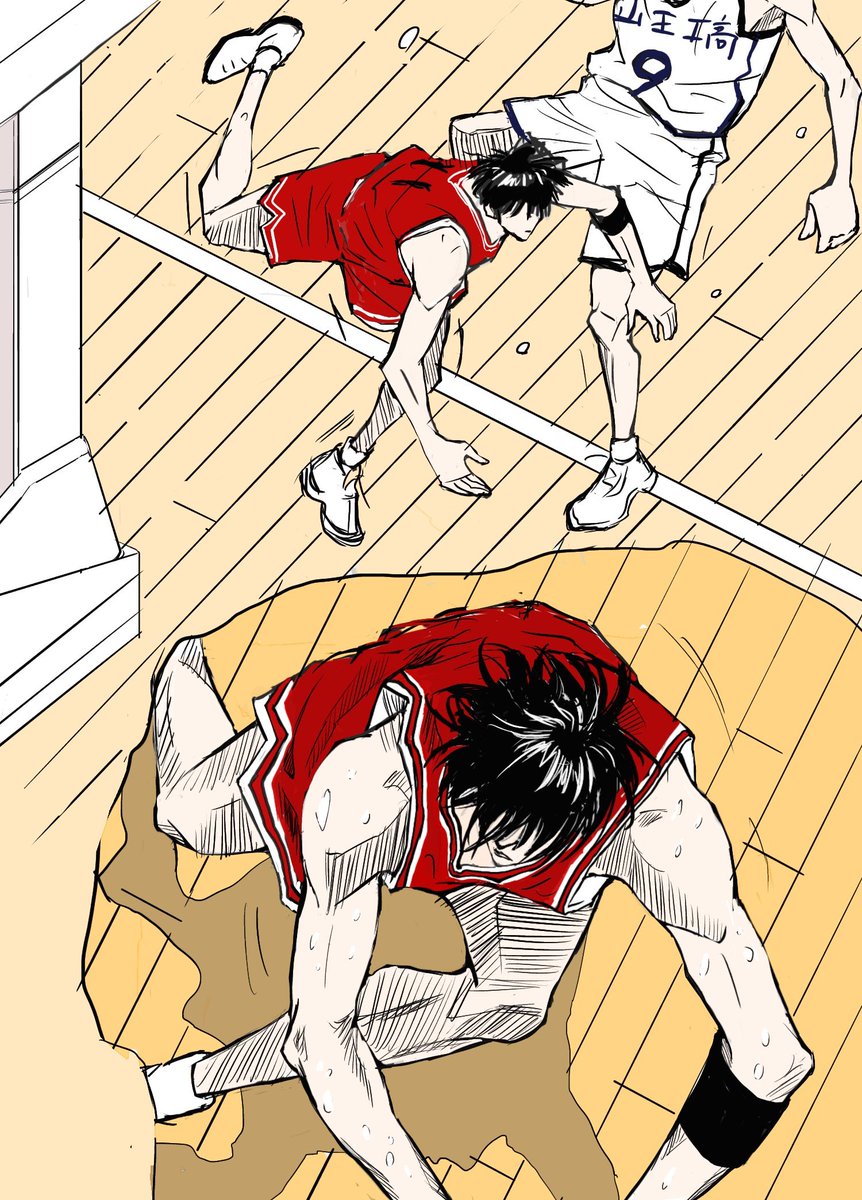 sayakide's tweet photo. 山ノー戦の流くんが転倒したシーン、床に着地した時の体勢、倒れ込んだコマの三角筋、手足の関節、ふくらはぎから足首までの長さ全部大好き
(模写下手すみません） https://t.co/5AGPrJZyxE