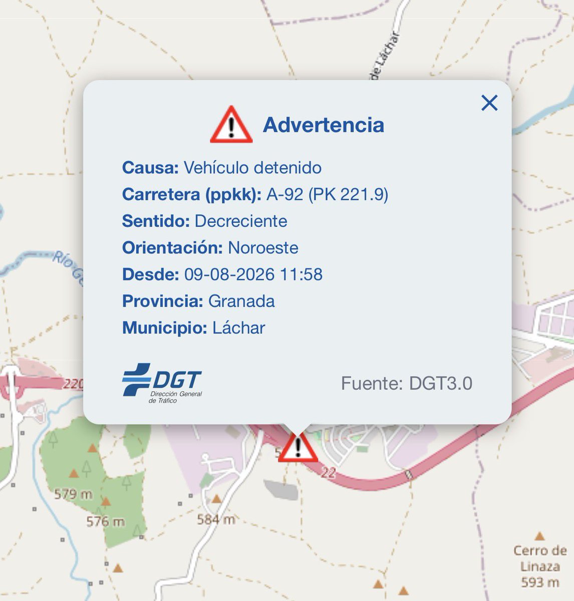 Asvogra's tweet photo. ❗️Ojo❗️Precaución⚠️ conductores que vayan por #A92 dirección Málaga/Sevilla hay retenciones por accidente de tráfico a la altura de #Cijuela km225-222.4 y coche detenido #Lachar
@DGTes @E112Andalucia @EmergenciasGRX https://t.co/6YPdHgJH2a