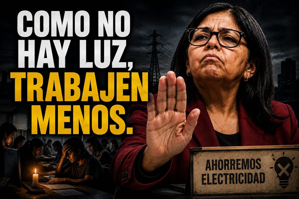 omargonzalez6's tweet photo. El colmo de la incompetencia, como no hay luz, ¡trabajen menos! Mientras Venezuela necesita producir y reconstruirse, organismos públicos reducen jornadas para ahorrar electricidad. https://t.co/7mLIJsrN6w