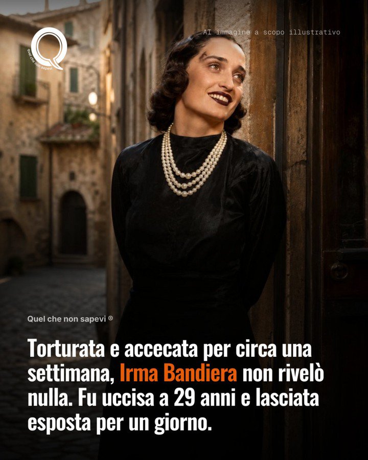 sandrinorusso74's tweet photo. Irma Bandiera, partigiana bolognese, fu arrestata il 7 agosto 1944. Torturata e accecata per giorni, non rivelò i nomi dei compagni della Resistenza. Fu uccisa il 14 agosto al Meloncello. Il suo silenzio, sotto tortura, salvò altri e sfidò il fascismo. #IrmaBandiera https://t.co/EdL6t9RoCz