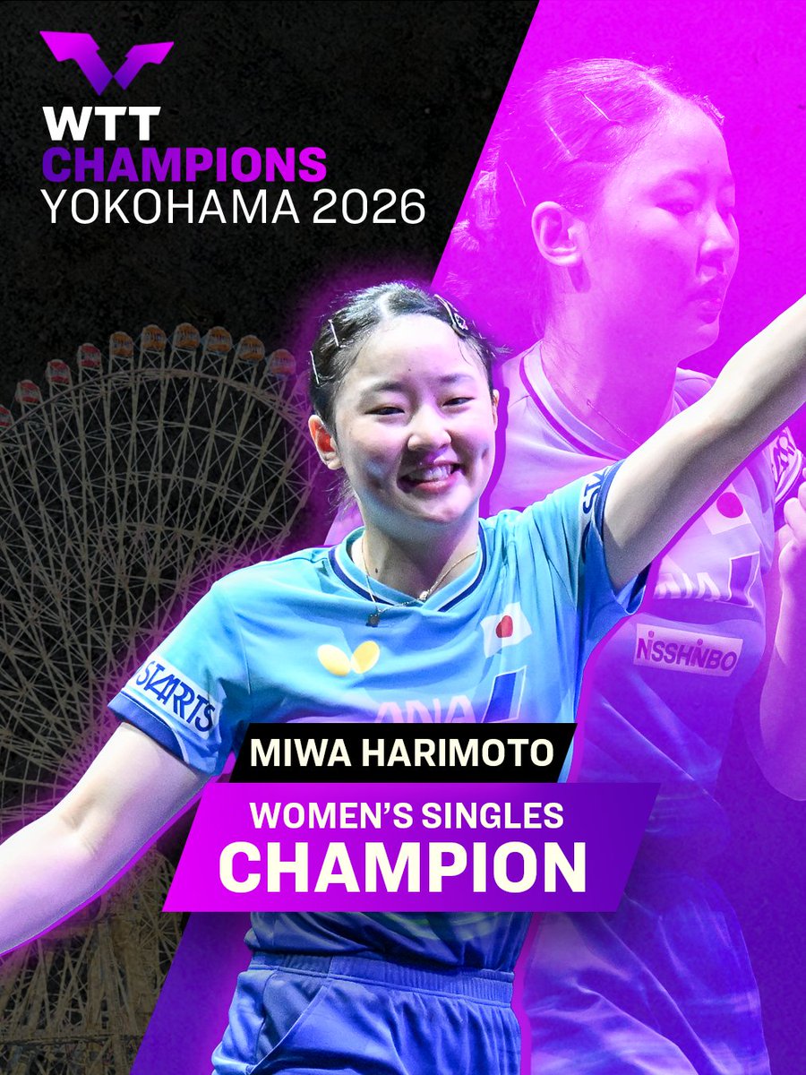WTTGlobal's tweet photo. Miwa Harimoto secures her SECOND #WTTChampions title this 2026 season on home ground here at #WTTYokohama! 🏆🏆

#TableTennis https://t.co/SS2NKrTif8