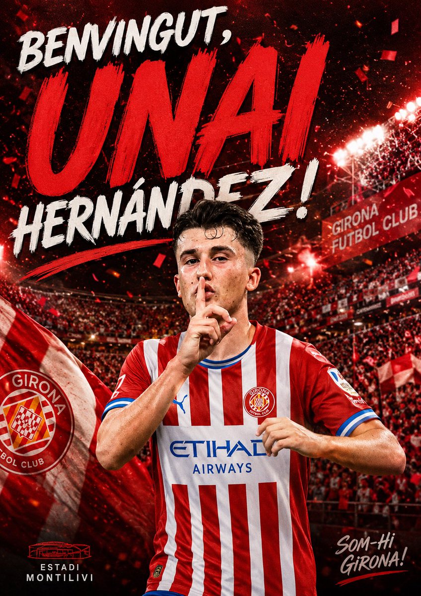 ExclusivasGFC's tweet photo. 🚨🔴⚪️ ¡NUEVO MOVIMIENTO EN GIRONA! @unaiihernandez, mediocampista catalán de 21 años, será nuevo jugador del #GironaFC de cara a la campaña 2026/27 en la #LigaHypermotion. El acuerdo toma forma y #Montilivi se prepara para el regreso del talento rojiblanco. 🇦🇹👀 https://t.co/PsusuEjtQm