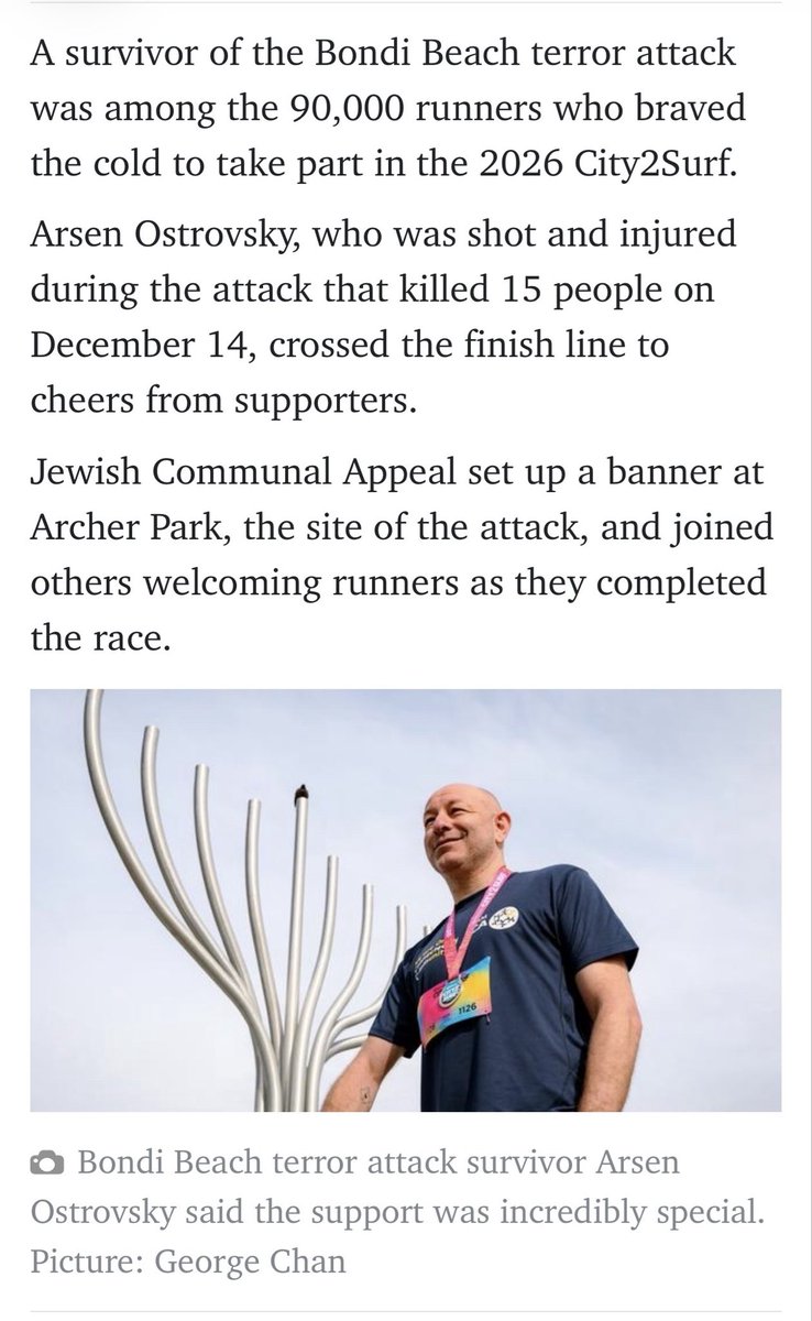 Ostrov_A's tweet photo. “It shows we are a strong community, a proud community, and that we are remembering the past but also looking to the future with hope as well.”
My quote in @dailytelegraph on the Jewish community’s incredible support at the #City2Surf and why finishing at Bondi meant so much. https://t.co/fH65WpSWpX