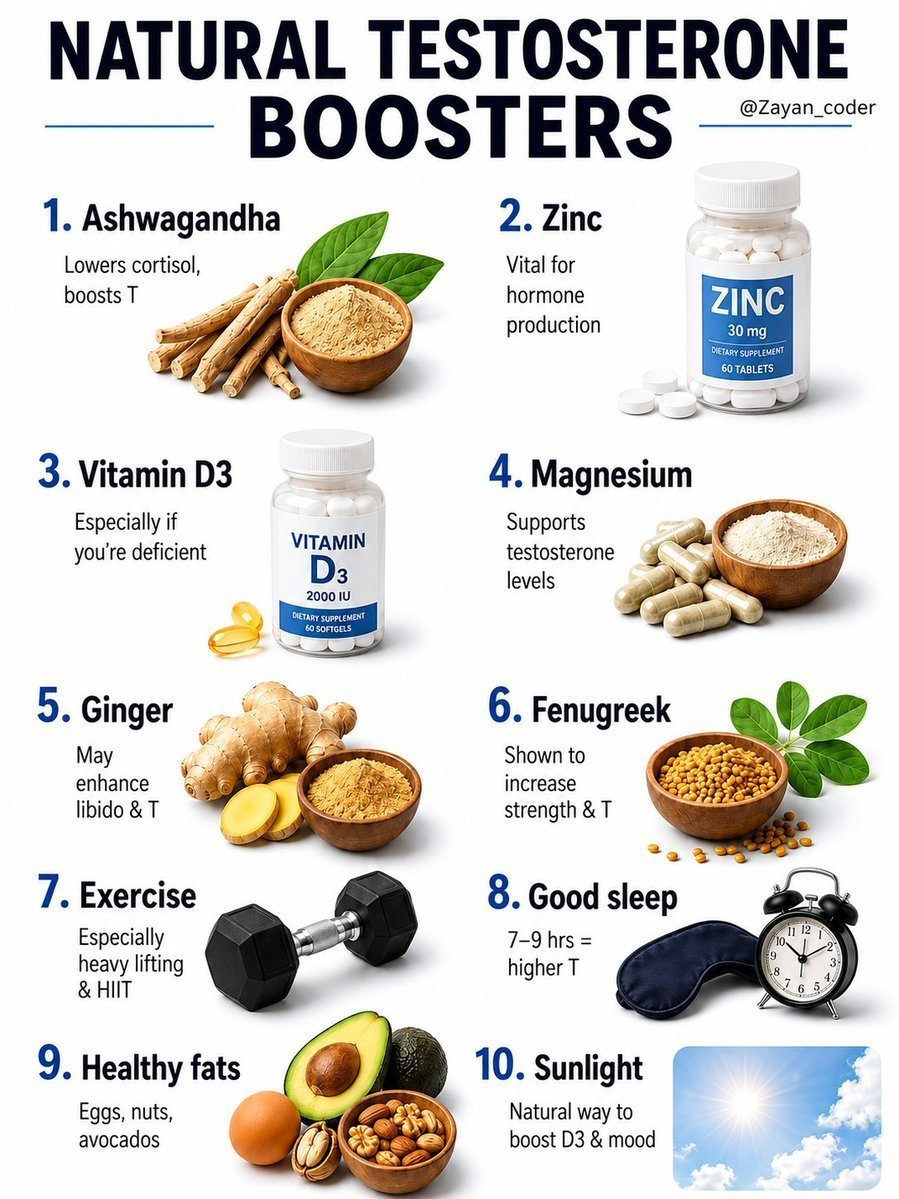 The_techAI's tweet photo. Natural Habits That May Support Healthy Testosterone Levels 💪🔥

Follow for more tips @ZeenAICoder https://t.co/RSSOH2wzbz