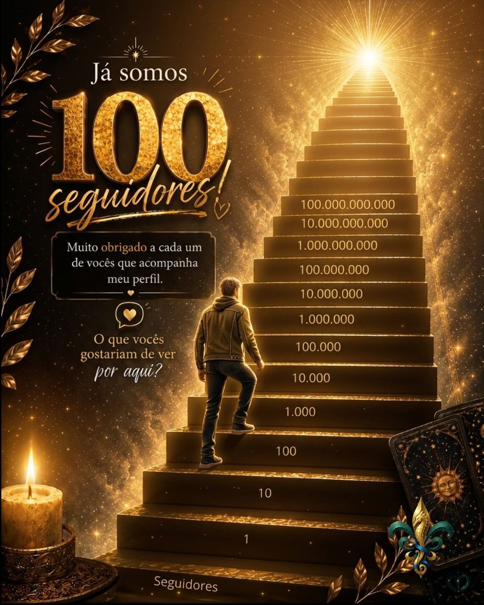 Marcaarcana's tweet photo. "Já somos 100 seguidores! Muito obrigado a cada um de vocês que acompanha meu perfil. O que vocês gostariam de ver por aqui?" 

#seguidores 
#tarot
#viral
#taro
#baralhocigano https://t.co/PZ7cXW3H2i