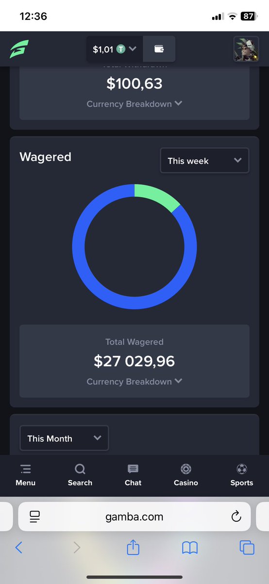 sallor321's tweet photo. How can this @gamba weekly been so extremly bad? I had really swingy sessions, this week, was up 2400$ midweek, then rinsed my profit…  9.8$ weekly and 1$ rejuice… comeon, how much has you nerfed your bonus systems?@gamba https://t.co/359ICxOwRh
