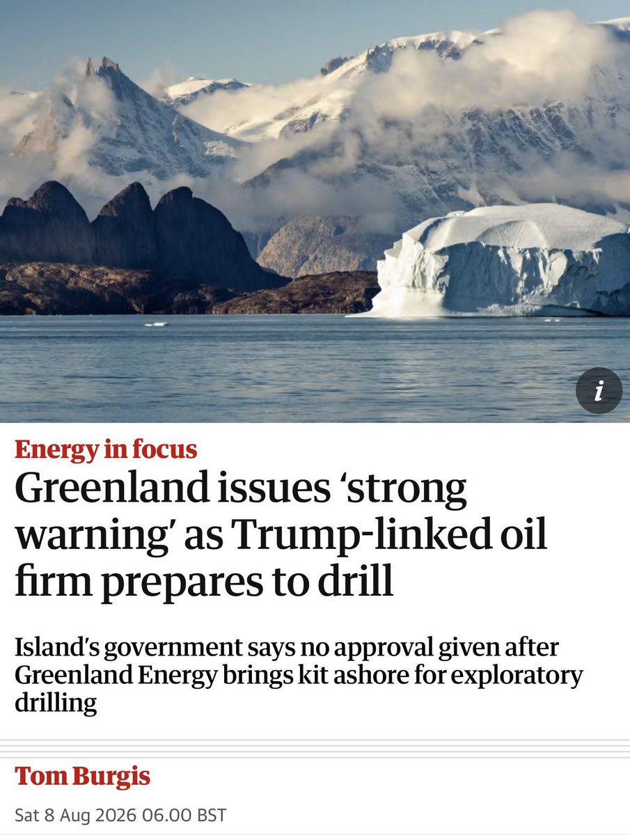 LizWebsterSBF's tweet photo. 🚨 Now perhaps we’re beginning to understand why a strong Europe matters so much.

Trump wants Greenland 🇬🇱 

Greenland 🇬🇱 possesses extraordinary strategic value: Arctic geography, critical minerals, energy and control of an increasingly important part of the world.

Now a Trump-linked American 🇺🇸 oil company has landed equipment in Greenland 🇬🇱 while preparing to drill without approval from Greenland’s government, which has issued a “strong warning”.

Meanwhile the Trump administration attacks European institutions, champions sympathetic nationalist movements across Europe and pressures individual European governments.

We should ask the basic question:

Who has more power to resist an American president demanding Greenland 🇬🇱 

Denmark 🇩🇰 standing alone?
Or Denmark backed by a united Europe of 450 million people?

This is what sovereignty actually means in the 21st century.

Divide the herd and every member becomes easier to pick off.

And so we have:

Greenland: Trump challenging the territorial interests of Denmark/Europe.

Ceuta: an enormous, highly unusual breach of the external border of Spain/EU from Morocco, a close Trump partner.

European politics: Trump-world figures openly supporting sympathetic political movements and criticising European governments and institutions.

UK: a US government programme explicitly funding organisations to promote particular Anglo-American political values.

Trade: Washington increasingly using tariffs and market access as geopolitical leverage.

There is a pattern: multiple pressures are simultaneously testing Europe’s cohesion. Who benefits from a fragmented Europe incapable of responding collectively to external pressure?

Whether the pressure comes from America, China, Russia, Morocco or somewhere else, Europe’s protection lies in collective strength rather than every country trying to negotiate alone.