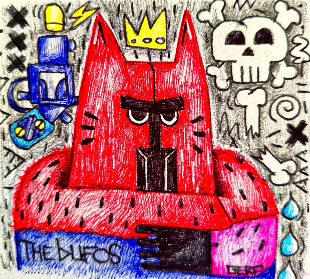 0xGer0's tweet photo. Gm

Today, I’m sharing artwork number 2 on the  @THEBUFOS theme

Created entirely using graphite pencil and colored ballpoint pens

#THEBUFOS https://t.co/hQg1xNmLPN