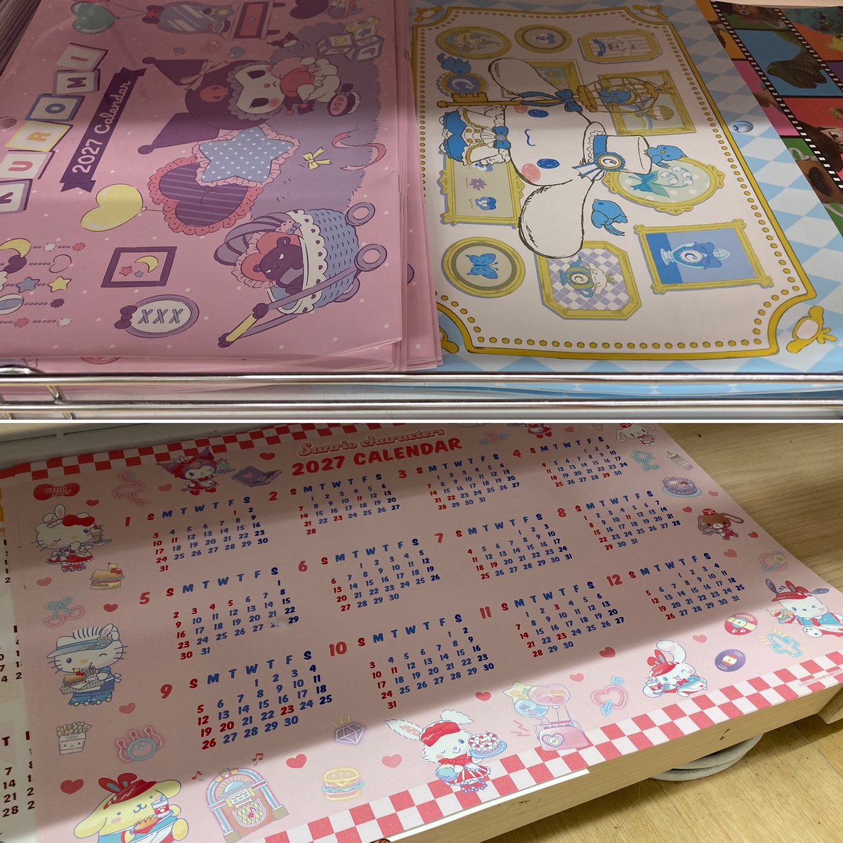 milktea_kitty11's tweet photo. ダイソーさん☆サンリオ新商品！
♡2027年カレンダーラインナップ♡

卓上カレンダー
♡ハローキティ
♡マイメロ
♡クロミ
♡シナモンフレンズ
♡ポチャッコ
♡ポムポムプリン
♡はぴだんぶい

カラフルでかわいいー♡♡♡
壁掛けはクロミ＆シナモン、ポスターカレンダーはアメリカンダイナーだよ♡ https://t.co/GGKO26IM71