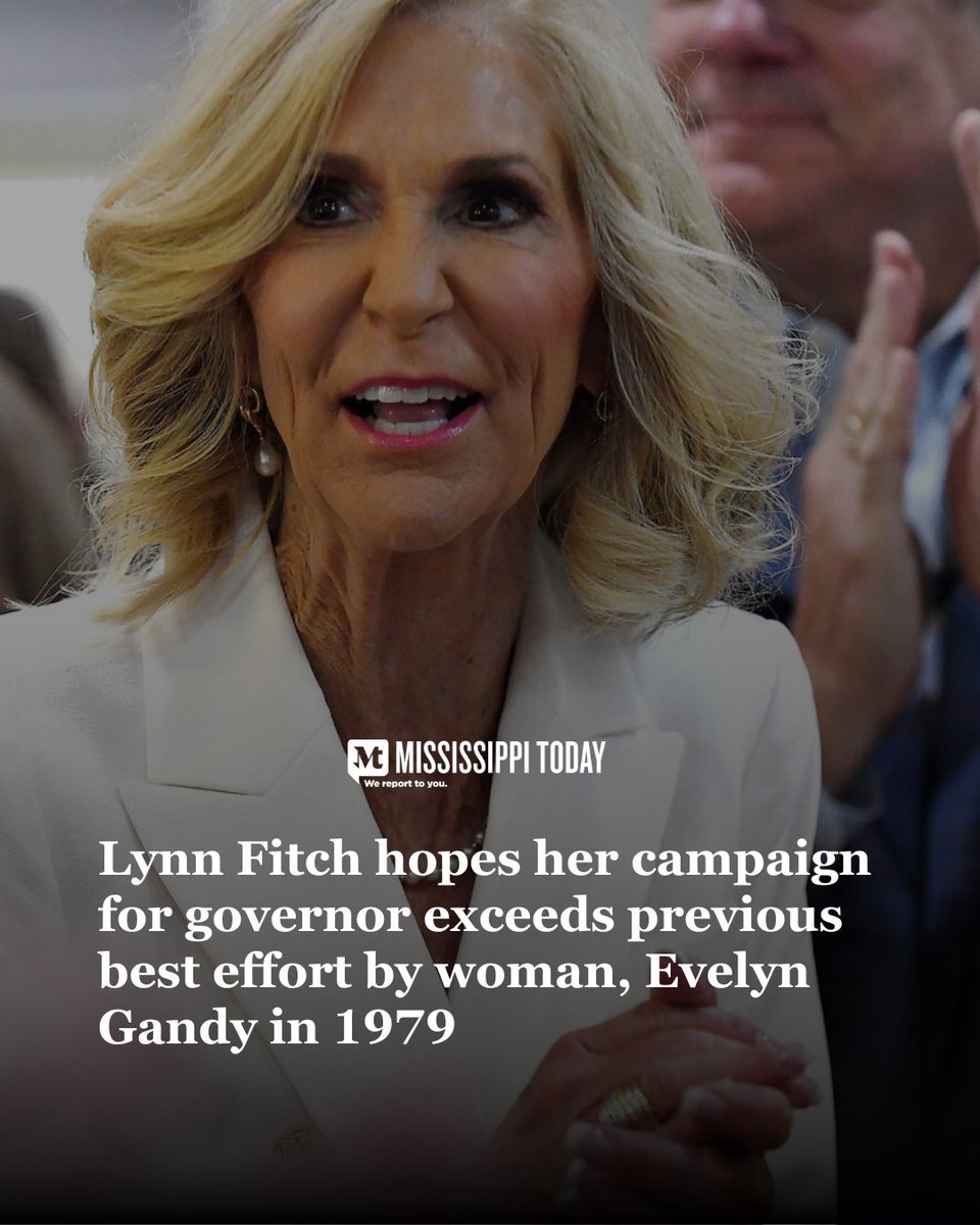 MSTODAYnews's tweet photo. Bobby Harrison: Attorney General Lynn Fitch has to be considered the most serious and formidable female candidate for governor in Mississippi since 1979, when Evelyn Gandy lost the Democratic primary to William Winter.
https://t.co/q3eUvqOCr5 https://t.co/qlhUgiw2QM