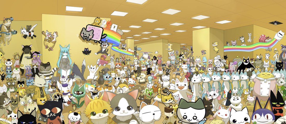 doremifaso64's tweet photo. 昨日世界猫の日だったらしいので世界一の猫集合イラストをどうぞ https://t.co/lpoV1ysBg8