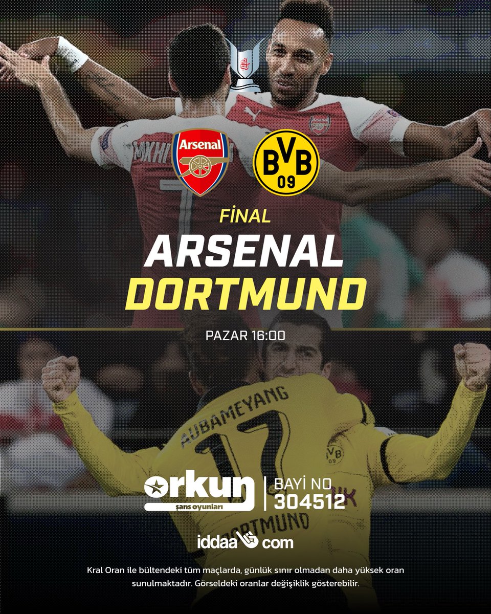 304512OrkunSans's tweet photo. Final gecesi başlıyor. 🏆 Heyecanı kaçırma.

🏟 Arsenal – Dortmund
🕒 Pazar 16:00

Oranları Yakala 👀
🔗 Link bio'da https://t.co/yImuuyy7Mo