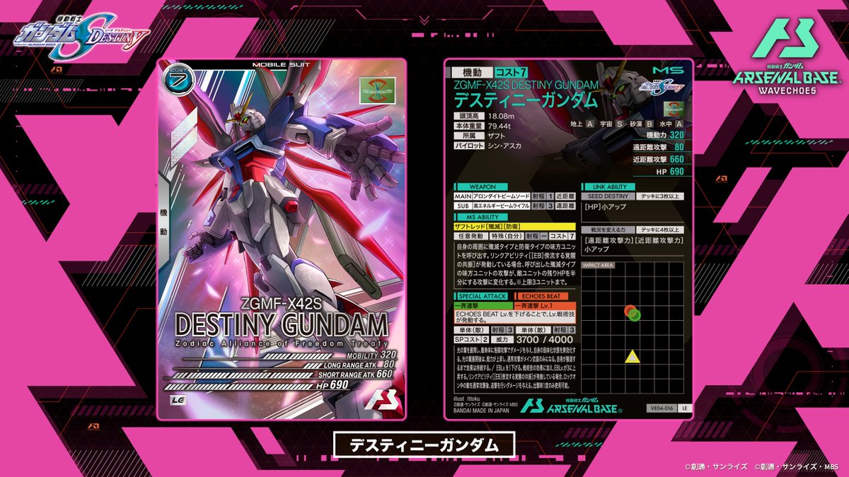 gundam_ab's tweet photo. 【新カード紹介】
#アーセナルベース WAVECHOES SEASON:04に『機動戦士ガンダムSEED DESTINY』よりレジェンドレアカード「デスティニーガンダム」が参戦！

◤WAVECHOES SEASON:04
　　　8月20日(木)稼働    ◢ https://t.co/Z6Thg2p86d
