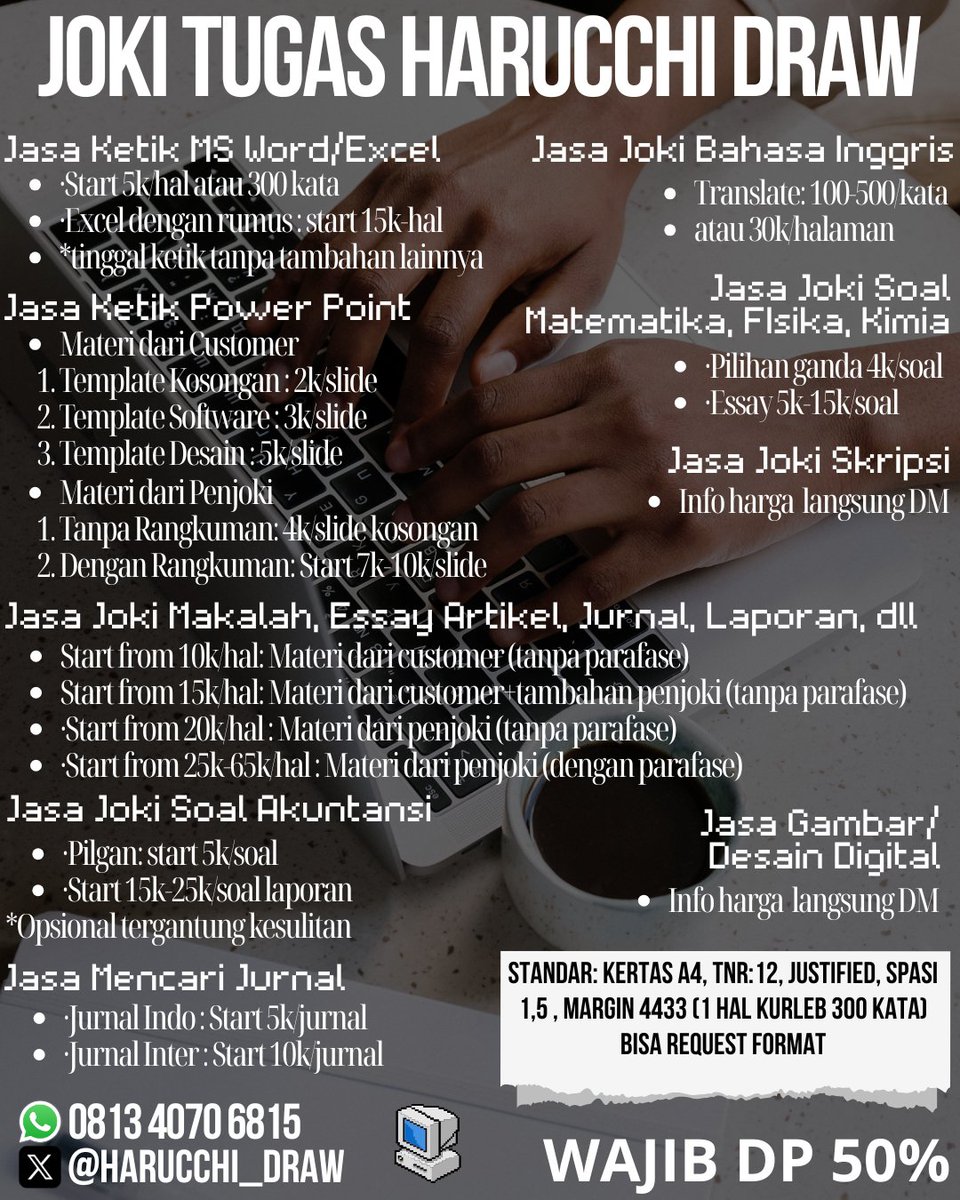 harucchi_draw's tweet photo. Pusing mau kerja tugas tapi DLn besok trus gaada waktu bwt ngerjain? Tugas trlalu susah? Gabisa ngedit PDF? DM https://t.co/RnjZHTFHso , #zonajajan #jokitugas #jokitugaskuliah #tugas #nugas #jokimurah #jokimakalah #jokidesign #opencommission #opencommissions #jokiketik #zonauang https://t.co/rBbUTZMiKu