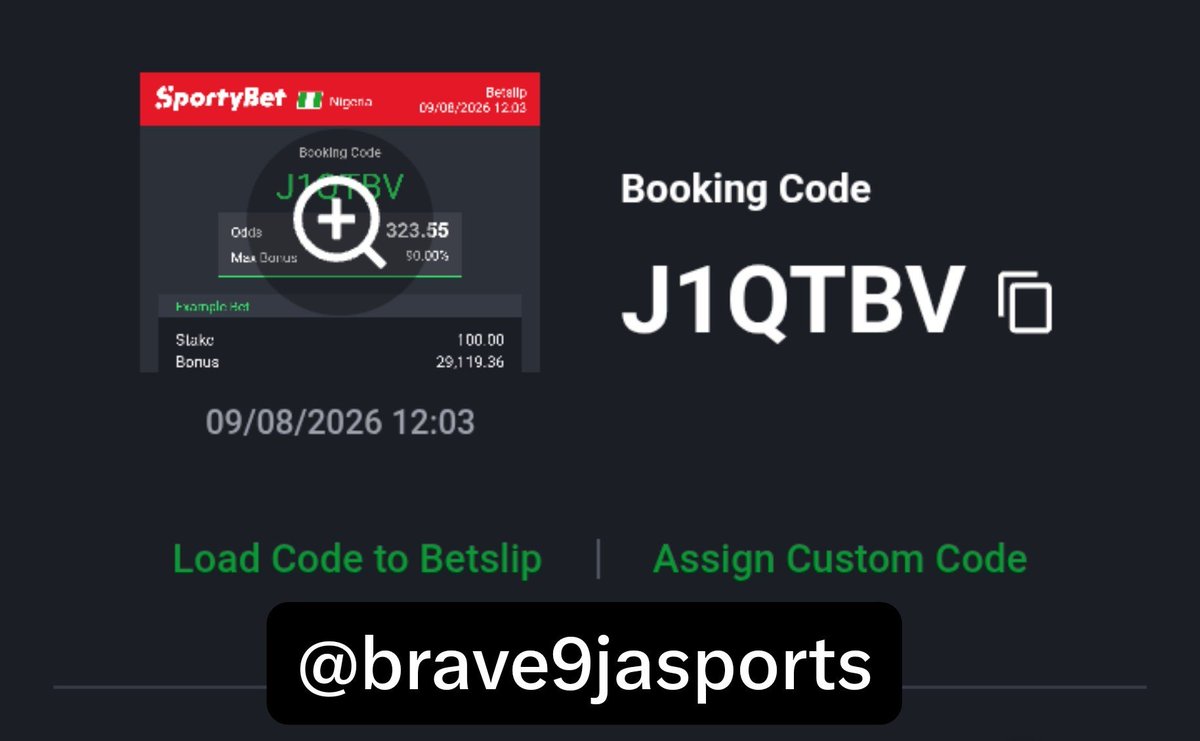 Brave9jasports's tweet photo. Sunday Games ๐ฎ
Odds: 600
Code: J1QTBV
#betresponsible #sportybet #code https://t.co/gDibxixcoh