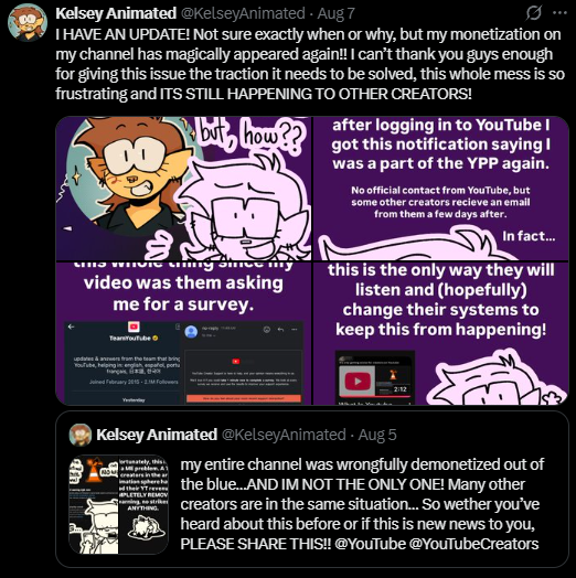 IrisBuns's tweet photo. @TeamYouTube @YouTubeCreators This is un acceptable you got to these other creators no problem we demand a human review! https://t.co/JfXjhfo2zQ