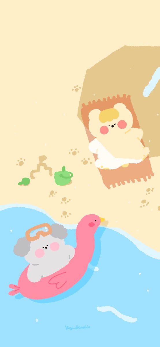 yuzu_studio's tweet photo. おひさしぶりの待受画面用のイラスト完成しました🙌🏻✨
夏のお供にぜひご使用ください🥰

#待受カレンダー #待受画面 #壁紙配信 #トイプードル #犬 #くま #イラスト https://t.co/At3FmcnS38