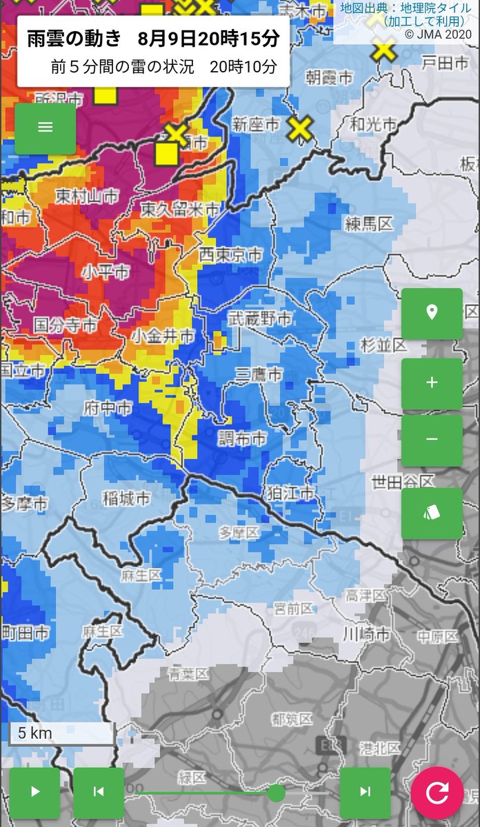 iruka12go's tweet photo. 現地観戦された方、お疲れ様でした！
調布市には雷を伴った強い雨雲が接近しているため、早めに離脱するか、あるいは屋内で雨や雷をやり過ごせる場所に避難してください！ https://t.co/w5RPMx6c3g