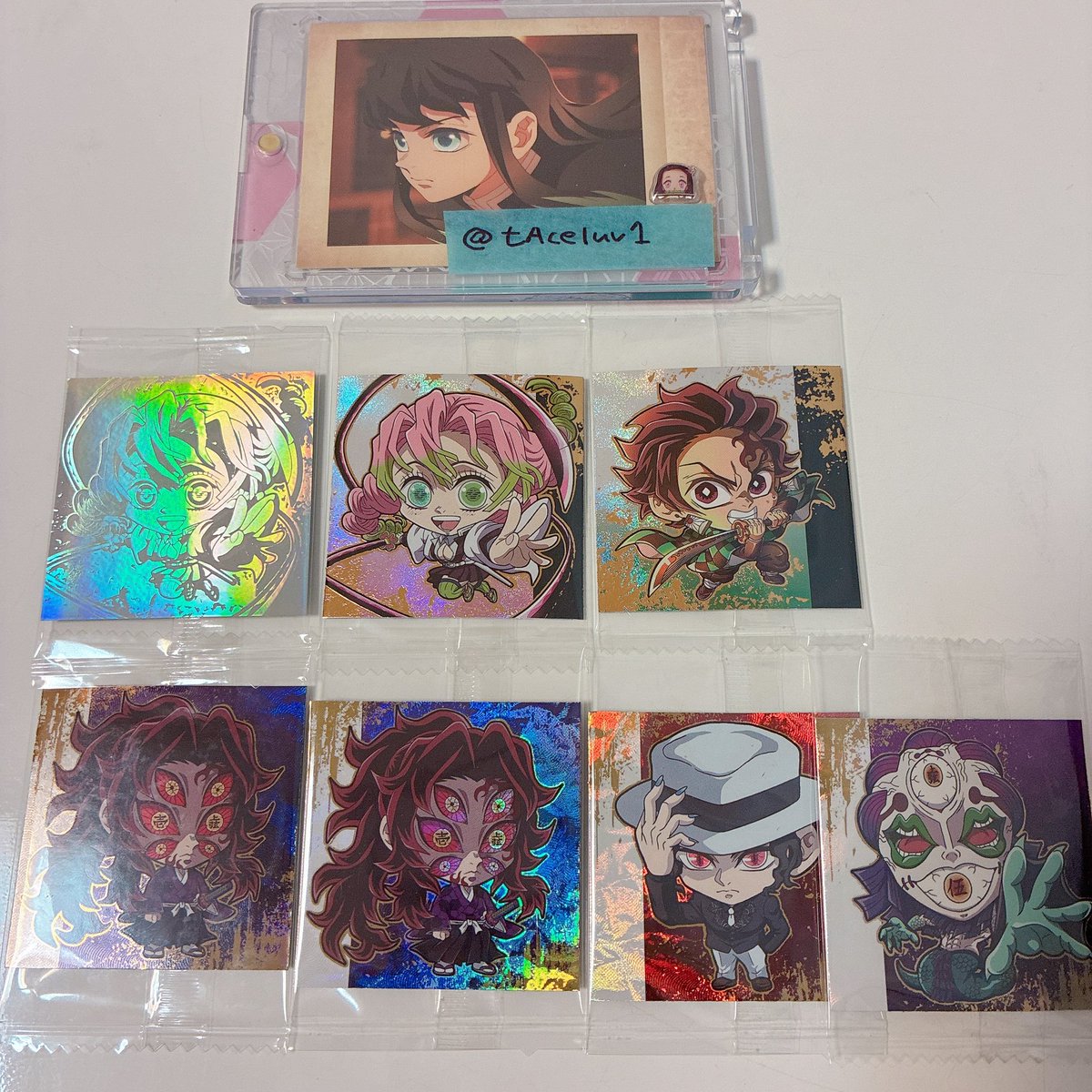 tAceluv1's tweet photo. 【交換】鬼滅の刃 にふぉるめーしょん ウエハース シール 其ノ十五

譲 ：写真1.2 炭治郎 蜜璃 黒死牟 無惨 玉壺
蕨姫花魁 実弥 etc
(写真2枚目は開封済みです)
求 ：写真3枚目🩷無一郎 天元 妓夫太郎＆堕姫

妓夫太郎堕姫は1枚だけ求めています
郵送2枚〜だと助かります！
お気軽にお声掛け下さい🎀 https://t.co/avOy4rhT6R