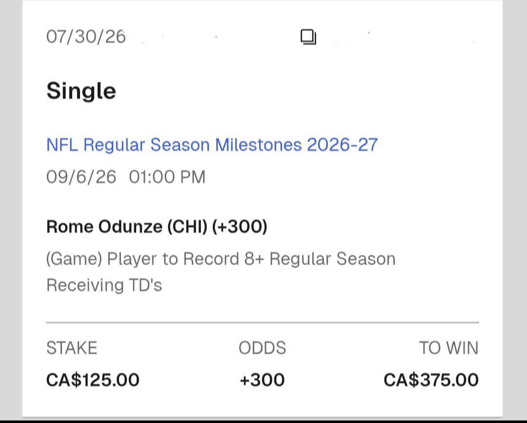 UncutGambitGems's tweet photo. I'm probably far from the only person that's shuffled through the NFL player milestone markets over the last few weeks but can now definitely say that I'm moving onto sharing the major markets and awards after these last four to complete the set:

1. Tyler Shough 4000+ passing yards (+290)

2. Rome Odunze 8+ receiving touchdowns (+300)

3. Brock Bowers 1250+ receiving yards (+440)

4. Chase Brown 1000+ rushing yards (+300)

Shough stepped into the New Orleans Saints starting QB vacuum that existed over the past couple of years and provided hopes that the position has been solved going forward via 2284 passing yards, 10 TD and 6 INT in 11 GP. More importantly here, he ranked 10th in intended air yards/pass attempt (8.3), 13th on on target % (76.5%) and 13th in YPA AVG (7.3) and now gets the likes of Jordyn Tyson, Noah Font, Travis Etienne Jr. injected into an already solid skill position group and NFL's third easiest schedule to rack up the yards in 2026.

Odunze had foot issues which shortened his 2025 but nonetheless finished with a solid 44/661/6 in 12 GP. We saw what was possible with a healthy version of him in the first four weeks of 2025 via 8.75 targets/game and 5 TDs and while competition does exist for targets with Luther Burden and Colston Loveland, a 26th ranked strength of schedule along with a below average defense via 30th in front seven and 17th in secondary rank per Sharp should have them in plenty of passing scripts in 2026 which should benefit all enough for him to get plenty of looks.

Bowers followed up a terrific rookie season (112/1194/5 on 153 targets in 17 GP) with a so-so sophomore season (64/680/7 in 12 GP) where he wasn't totally healthy. He remains the only reliable pass catching option on the Raiders offense after ranking 13th in yards per route run which should funnel targets his way in a league leading manner to where this level of yardage despite Kirk Cousins being behind center should have him threatening this mark.

Brown has suffered from a lack of consistent or good offensive line play in front of him in his two full seasons as starting RB for the Cincinnati Bengals yet one that quietly ranked 10th in run block win rate in 2025 (72%). Despite this, he nearly crossed this mark in 2024 (229/990/7 on 4.3 YPA) and did in 2025 (232/1019/6 on 4.4 YPC) and now gets the added benefit of the NFL's second easiest strength of schedule which along with a healthy Joe Burrow should have the Bengals spending more time salting away game clock and finding success on offense which should lead to another good season for Brown.

#gambitgemfutures
#gamblingtwitter