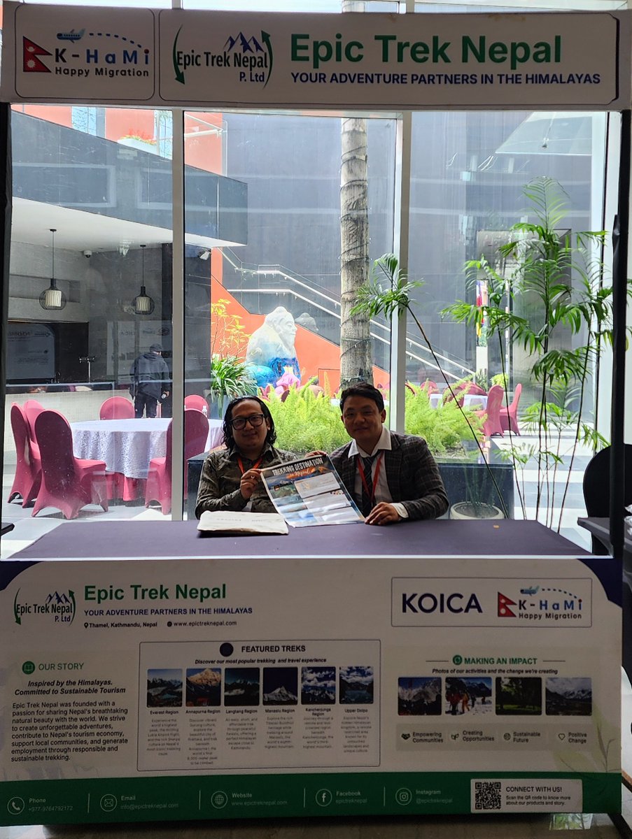 EpicTrek's tweet photo. An incredible day at the Kathmandu Marriott Hotel!
We are deeply honored to have the opportunity to present Epic Trek Nepal and showcase our authentic Himalayan adventure experiences.
A heartfelt thank you to KOICA and K-HaMi for providing us with this wonderful opportunity. https://t.co/7KtqfpGnt5