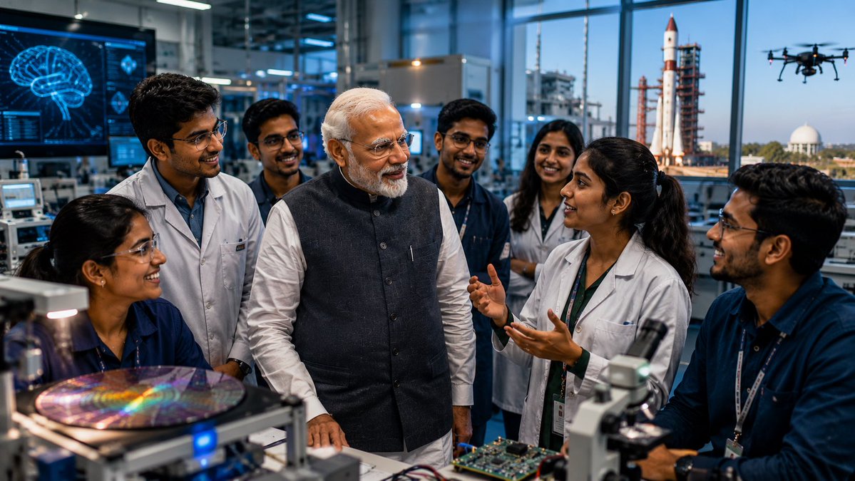 HemanNamo's tweet photo. 4/5

🤖 THIRD: PREPARE GEN Z FOR THE NEXT ECONOMY

The frontier is shifting:

🧠 AI
💻 Semiconductors
🚀 Space
🛩️ Drones
🌱 Green Tech
🏭 Advanced Manufacturing

By February 2026, 2.3 lakh students had reportedly enrolled in AI-readiness courses.

Add IndiaAI, semiconductor investments, PLI-linked manufacturing and the expanding space ecosystem.

The objective is moving beyond employability:

Don’t just prepare young Indians for the jobs of tomorrow. Give them the ecosystem to CREATE them.