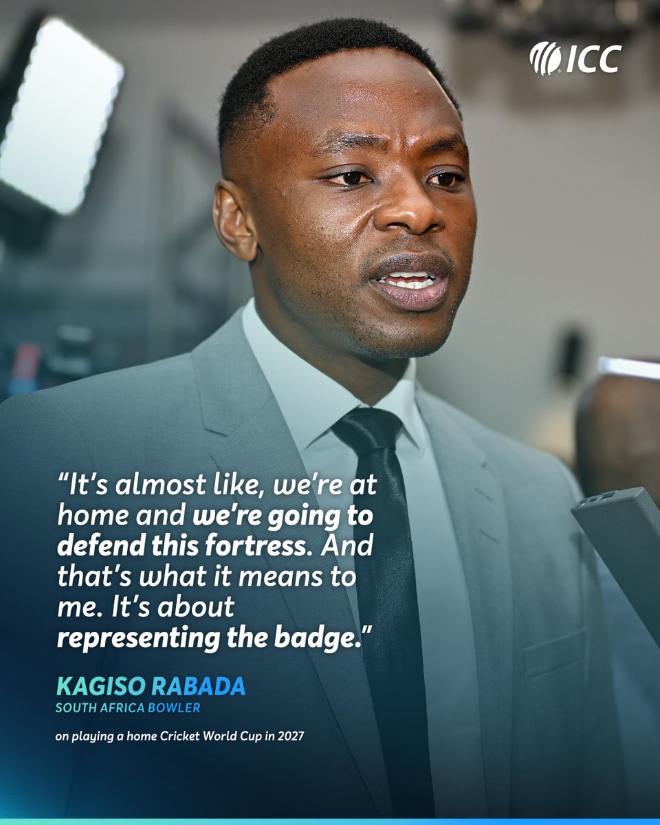 ICC's tweet photo. Kagiso Rabada is unfazed by the prospect of a home #CWC27 campaign 🏠

More 👉 https://t.co/QK6VKKxW6n https://t.co/wY6XYFZM1E