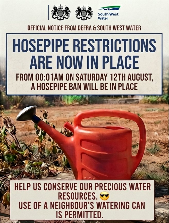 deggsy57's tweet photo. Absolute state of this. 😭 As if the hosepipe ban wasn't already a faff, now I've got to trudge next door, make awkward small talk with Brenda, and borrow her watering can just to keep the spuds alive. Bloody brilliant. Peak Britain. ☕️🇬🇧 #HosepipeBan #UKWeather #Scandal https://t.co/IB6ymSSh8y