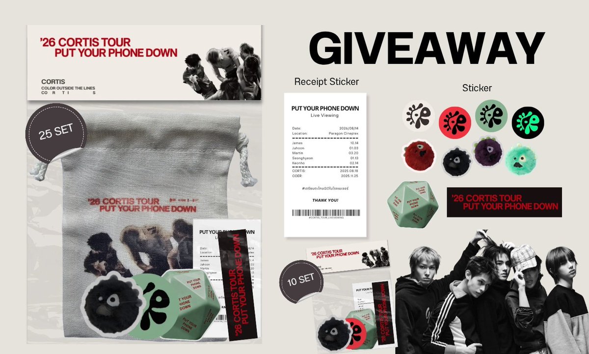 annymyday's tweet photo. GIVEAWAY

25 SET
🎁 FULL SET — ถุงผ้า + สติ๊กเกอร์

10 SET
🩷 STICKER SET — สติ๊กเกอร์เท่านั้น

🗓 14 AUG 2026
 📍 Siam Pavalai, Siam Paragon

โชว์ทวิตนี้แล้วรับ giveaway ได้เลย ไม่ต้องแลก

#PUTYOURPHONEDOWN #CORTIS_TOUR_LIVEVIEWING
#เตรียมตะโกนGOในโรงเมเจอร์ 
#ตลาดนัดcortis https://t.co/gDbcWO1pvM