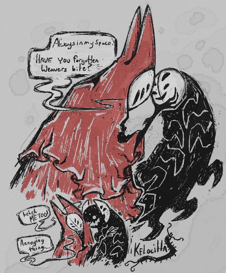 Kelocitta's tweet photo. [ #hollowknight ] 

ragebaiting my fat weaver (she doesn't actually mind that much) https://t.co/z3e3wwqLdL
